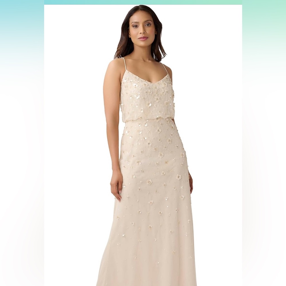 Adrianna Papell 3D Beaded Floral Gown bridesmaids in Cashmere